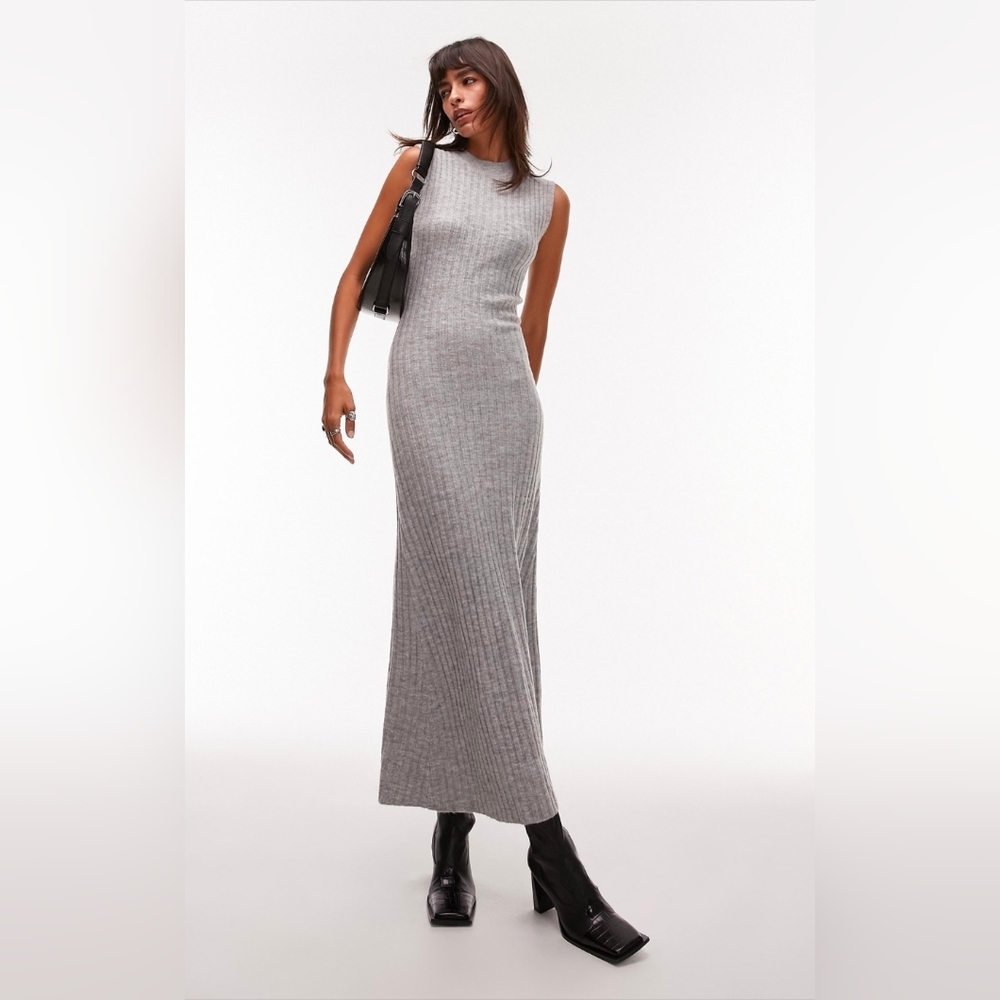Topshop Gray Ribbed Maxi Dress